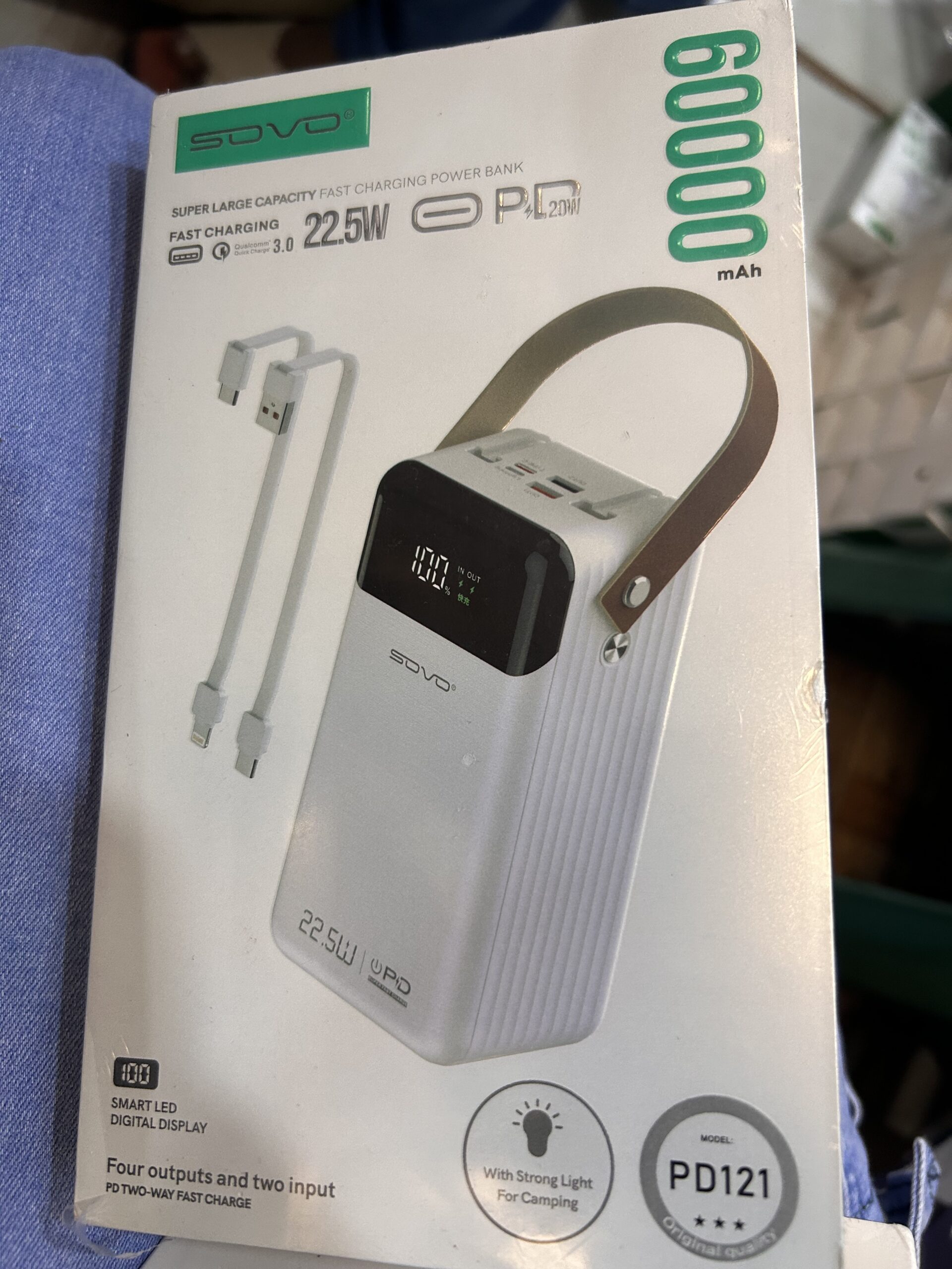 Sovo PD121 Fast Charge Power Bank 60000mah With PD Port + LED Light - Image 4