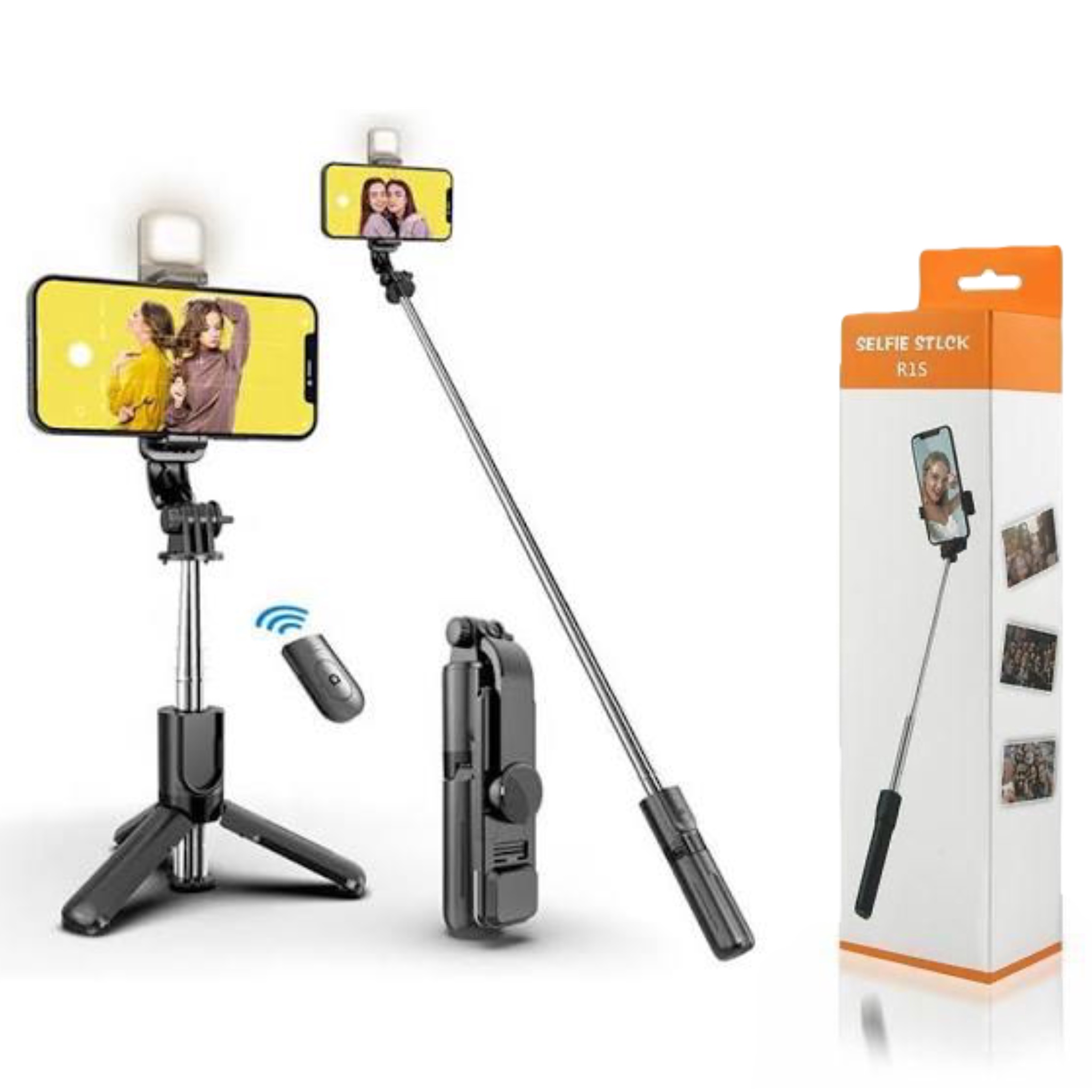 R1S Bluetooth Remote Control 3n1 Selfie Stick With LED Light