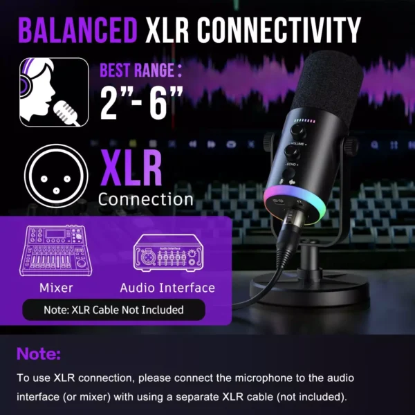 NV8 XLR/USB Dynamic Wired Microphone with RGB Light - Image 3