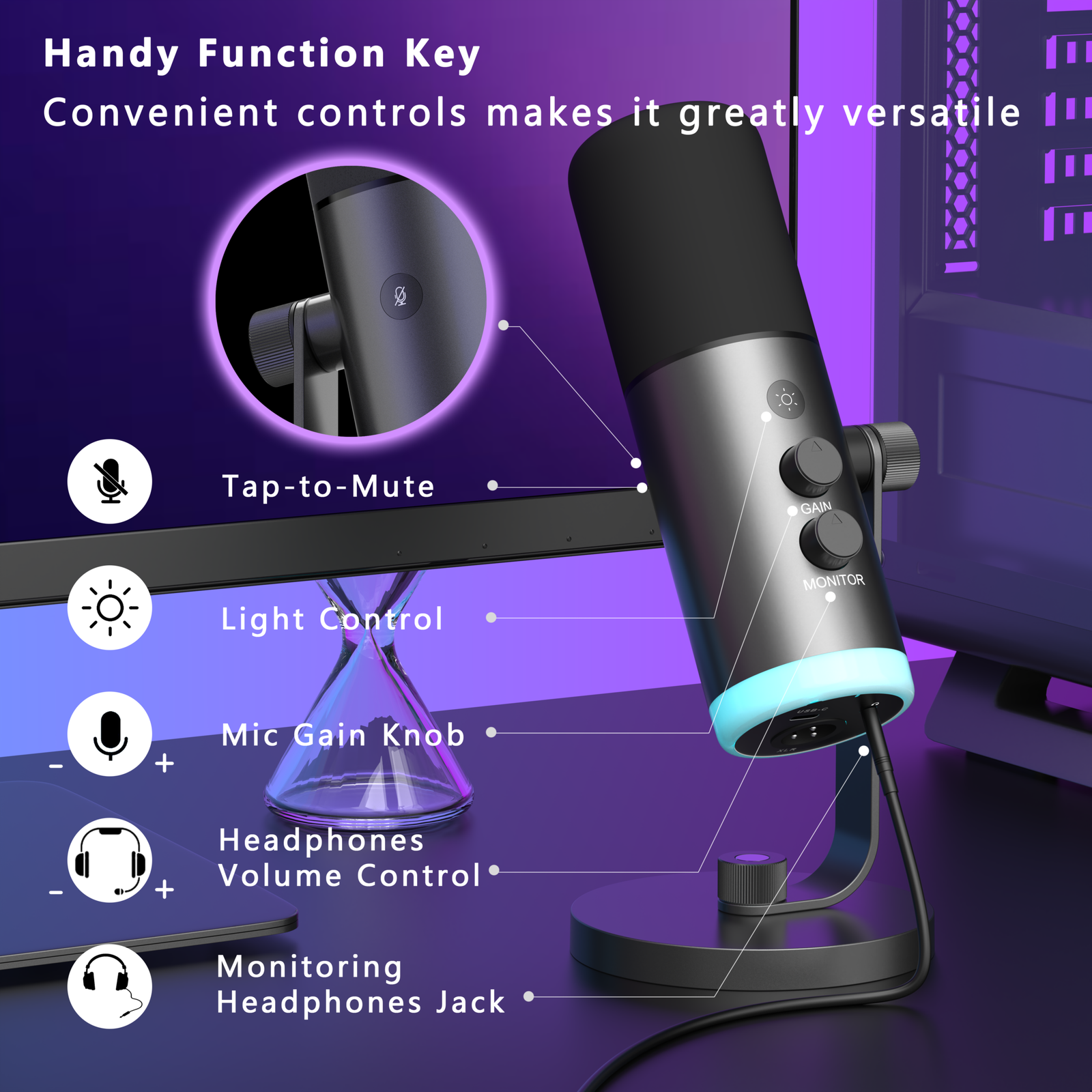 NV8 XLR/USB Dynamic Wired Microphone with RGB Light - Image 4