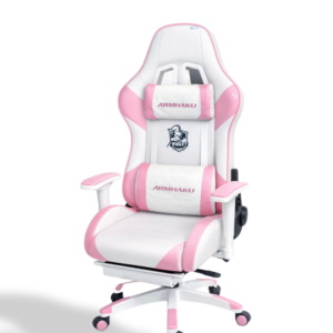 XIPINHUI Gaming Chair with Massage Lumbar Support Sleek style Leather  & Footrest (Pink)
