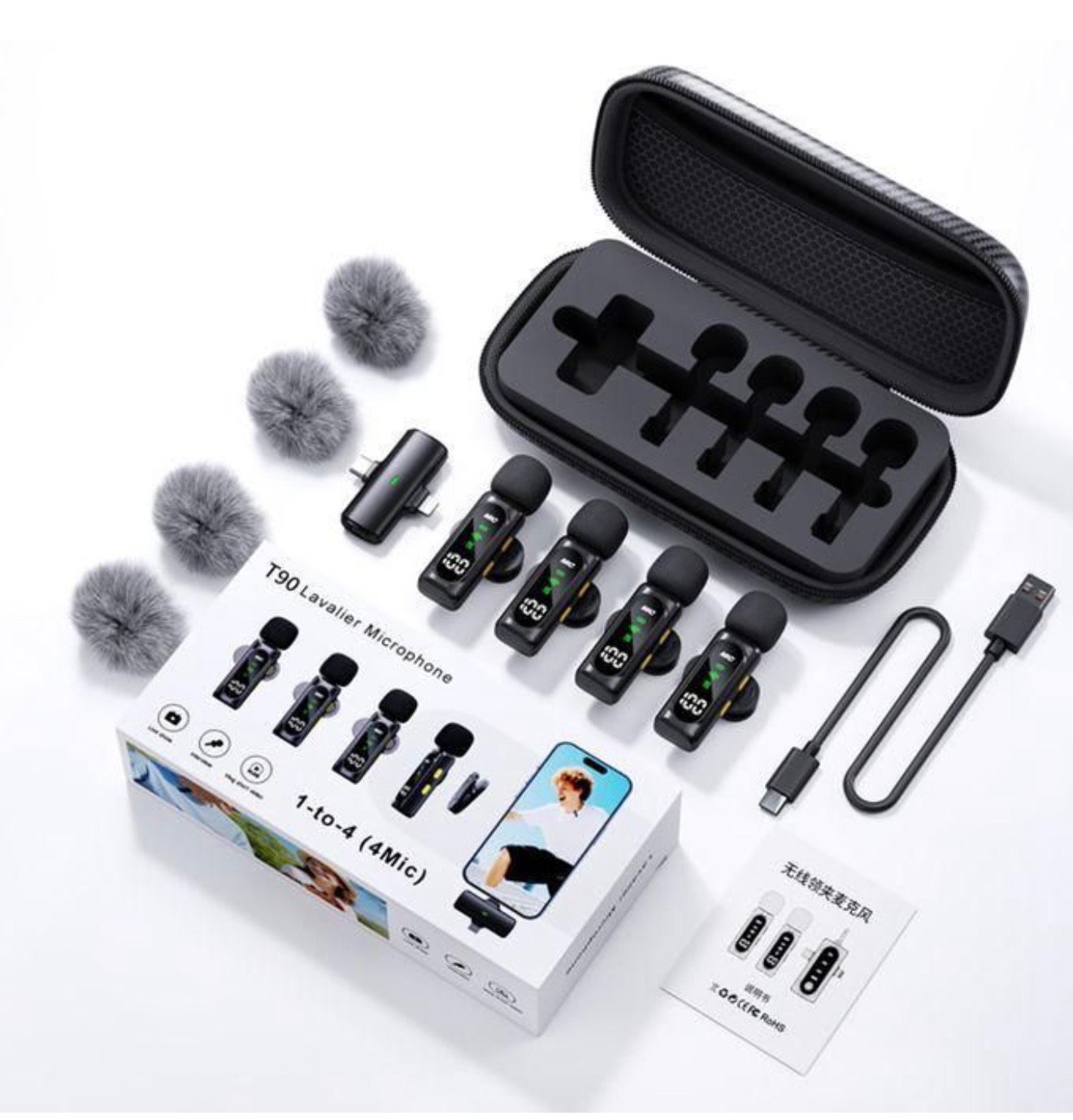 T90 4n1 Wireless Microphone, Noise Reduction with Carrier Purse, for All Type C Android & iPhone - Image 7